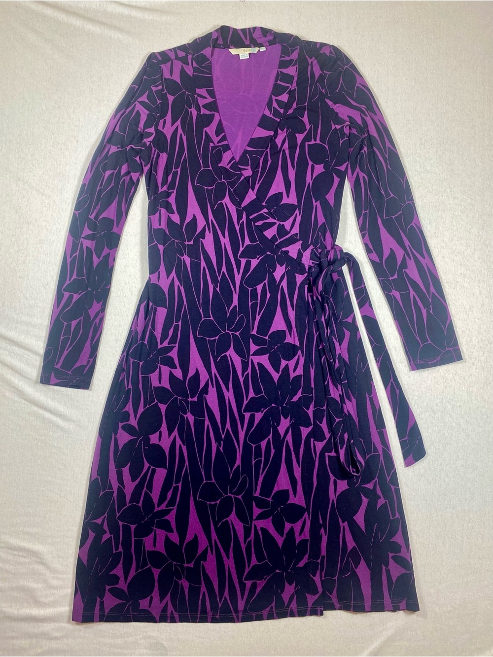 Boden Purple Navy Floral Long Sleeve Wrap Dress US 6